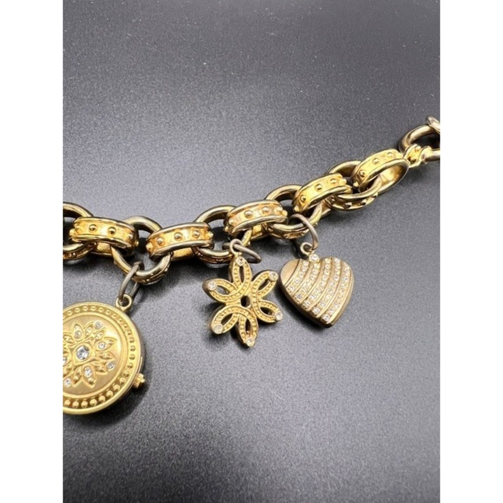 Vintage Anne Klein Gold-Tone Charm Bracelet Watch Locket – 100g Heavy Link - Picture 6 of 11